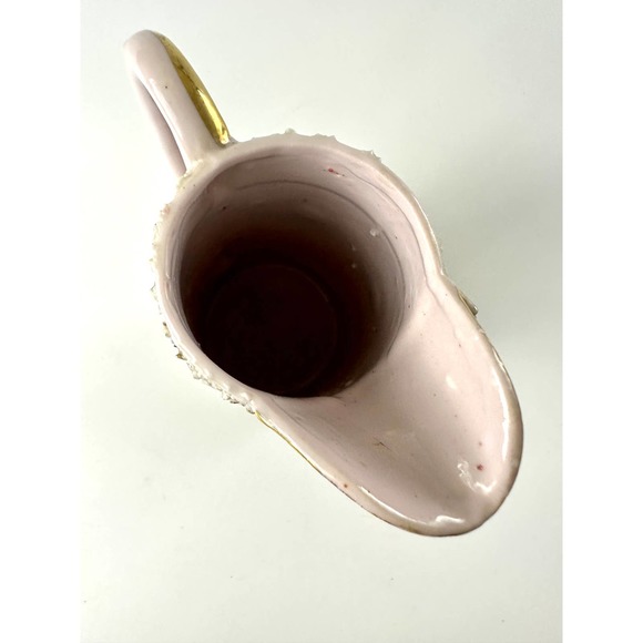 Vintage Ornate Pink Pitcher Vase With Gold Flower Details Hollywood Regency - Picture 6 of 11